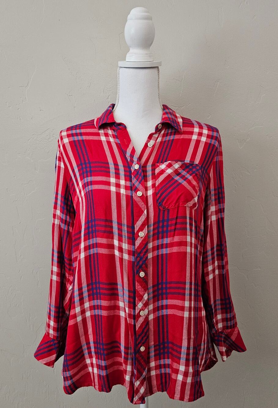 Talbots Petite Red Plaid Long Sleeve Button Down Top